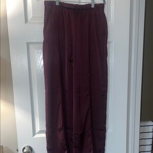 Silky Elastic-Waist Wide Leg Pants - Deep Burgundy